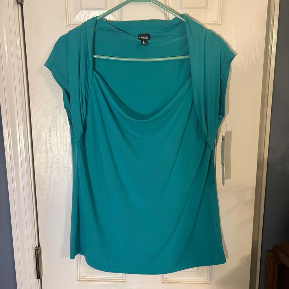Rafaella Cap Sleeve Cowl Neck Top in Persian Turquoise